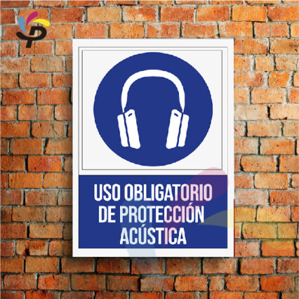 Uso obligatorio de protección acústica (Vertical) / Señalética de seguridad 25x30cm
