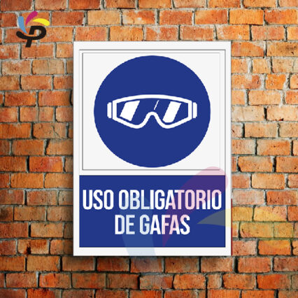 Uso Obligatorio de Gafas (Vertical) / Señalética de seguridad 25x30cm
