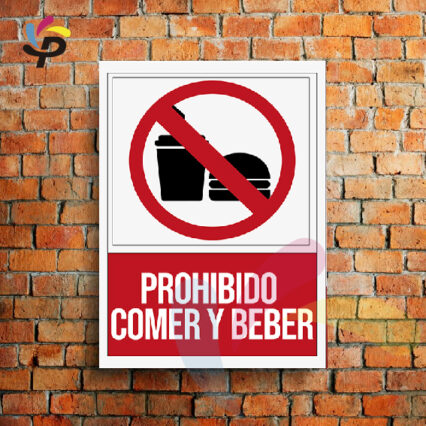 Prohibido Comer y Beber (Vertical) / Señalética de seguridad 25x30cm