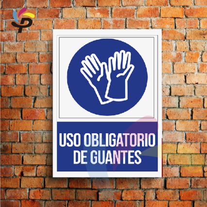 Uso Obligatorio de Guantes (Vertical) / Señalética de seguridad 25x30cm